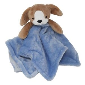 Carters Security Blanket Brown Puppy Dog Lovey‎ Attached Blue Baby Embroidered
